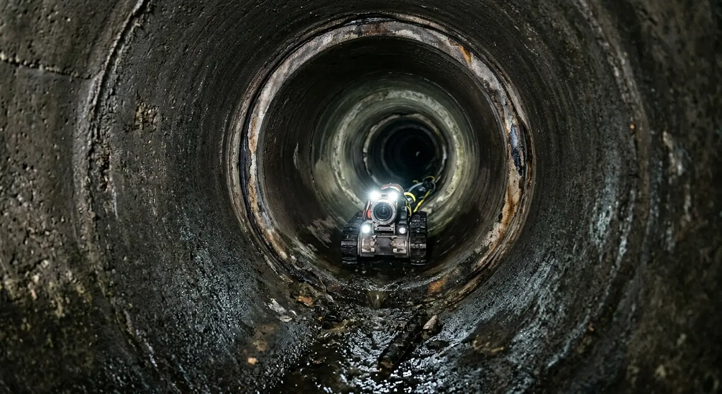 Robotic sewer camera inspecting pipe interior for Drain Snake Service in Brentwood